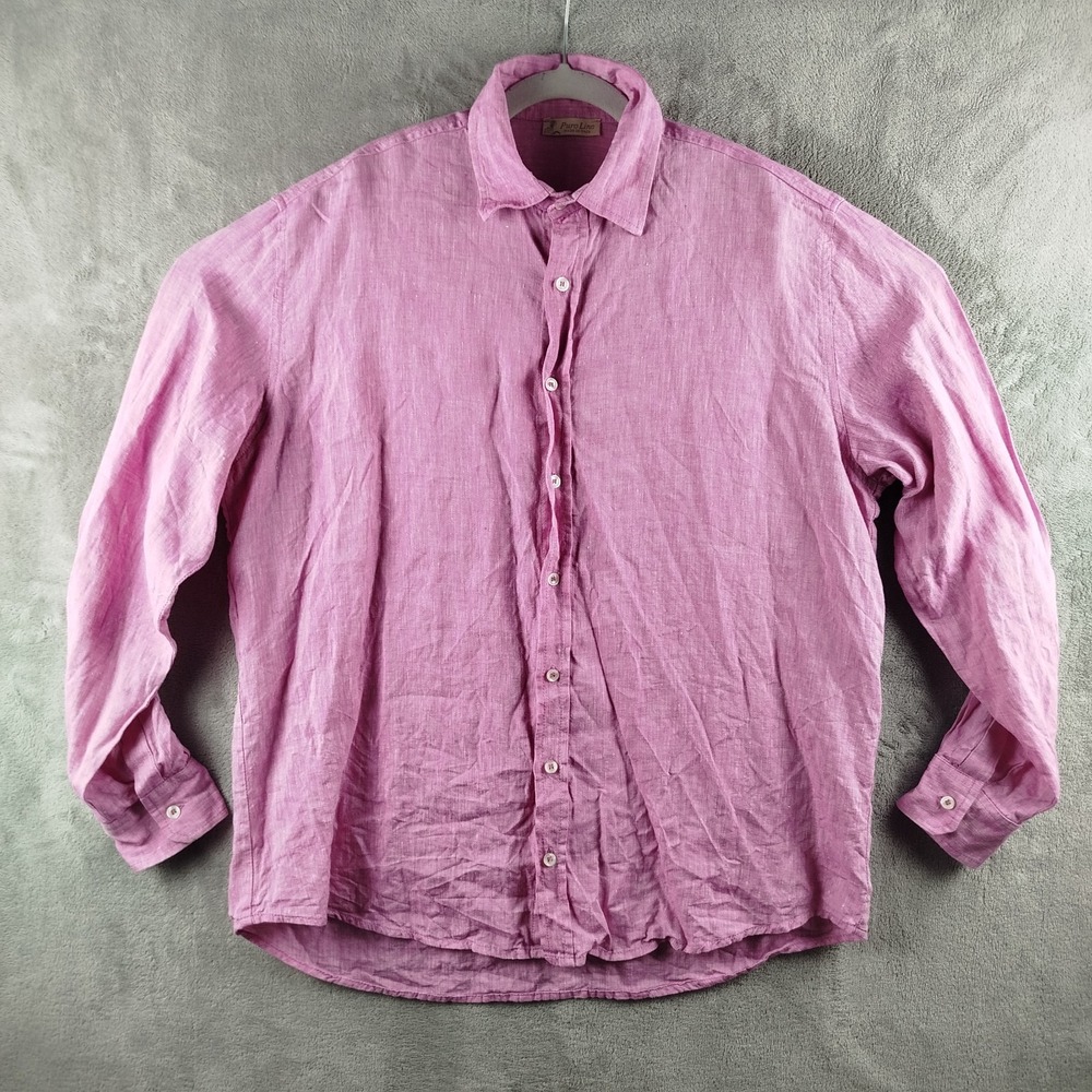 Puro Lino 100% Linen Shirt Mens L Pink Button Up Casual Made in Italy Beach